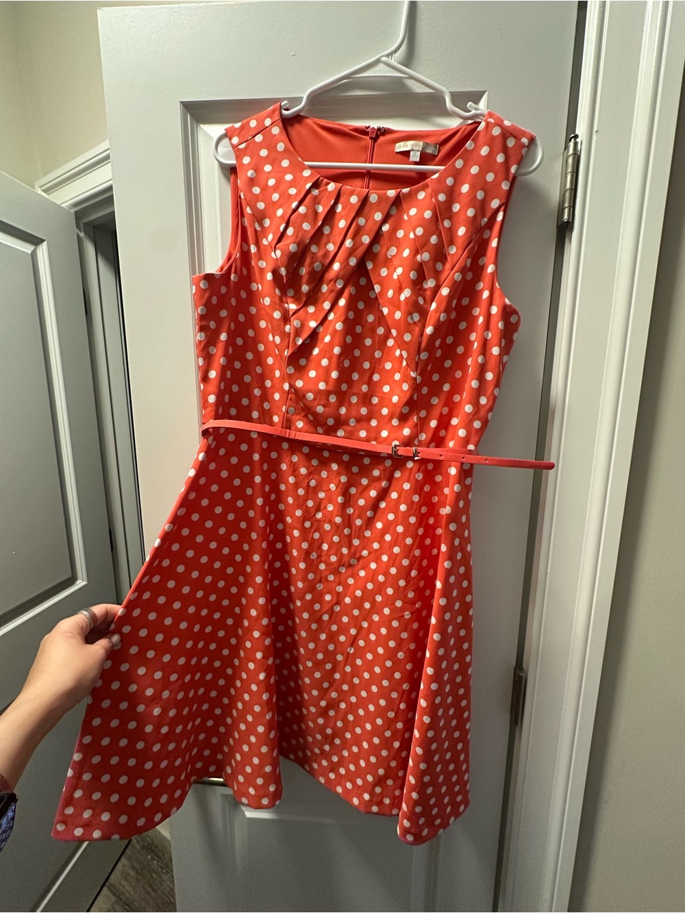 Women’s Polka Dot Coral Dress with Belt